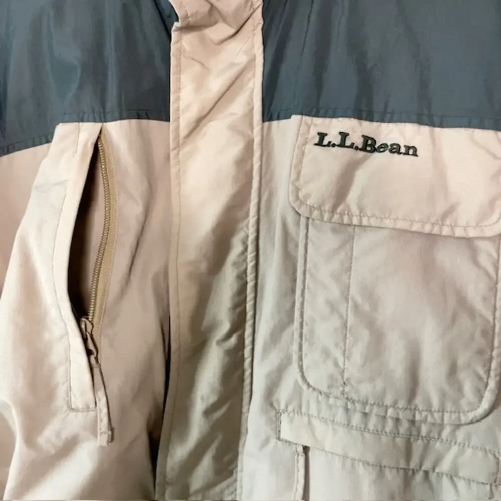 L.L.Bean Mens Large Fleece Lined Outdoor Jacket Green Tan Coat Heritage Outdoor